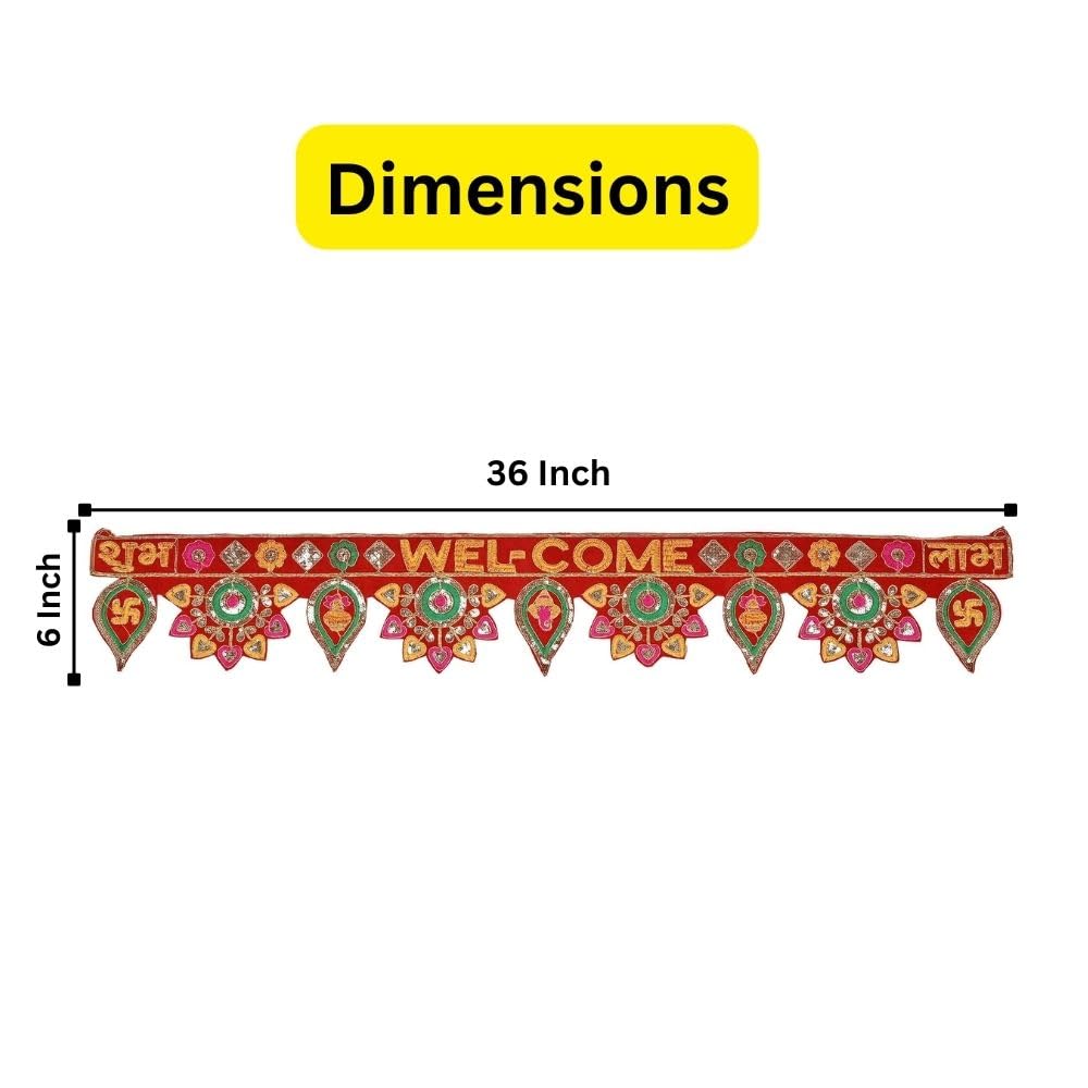 CraftVatika Welcome Toran bandarwal for Main Door Hanging Entrance Decoration Ganesha toranam Diwali Traditional puja Home Decor Velvet Handmade – view 4