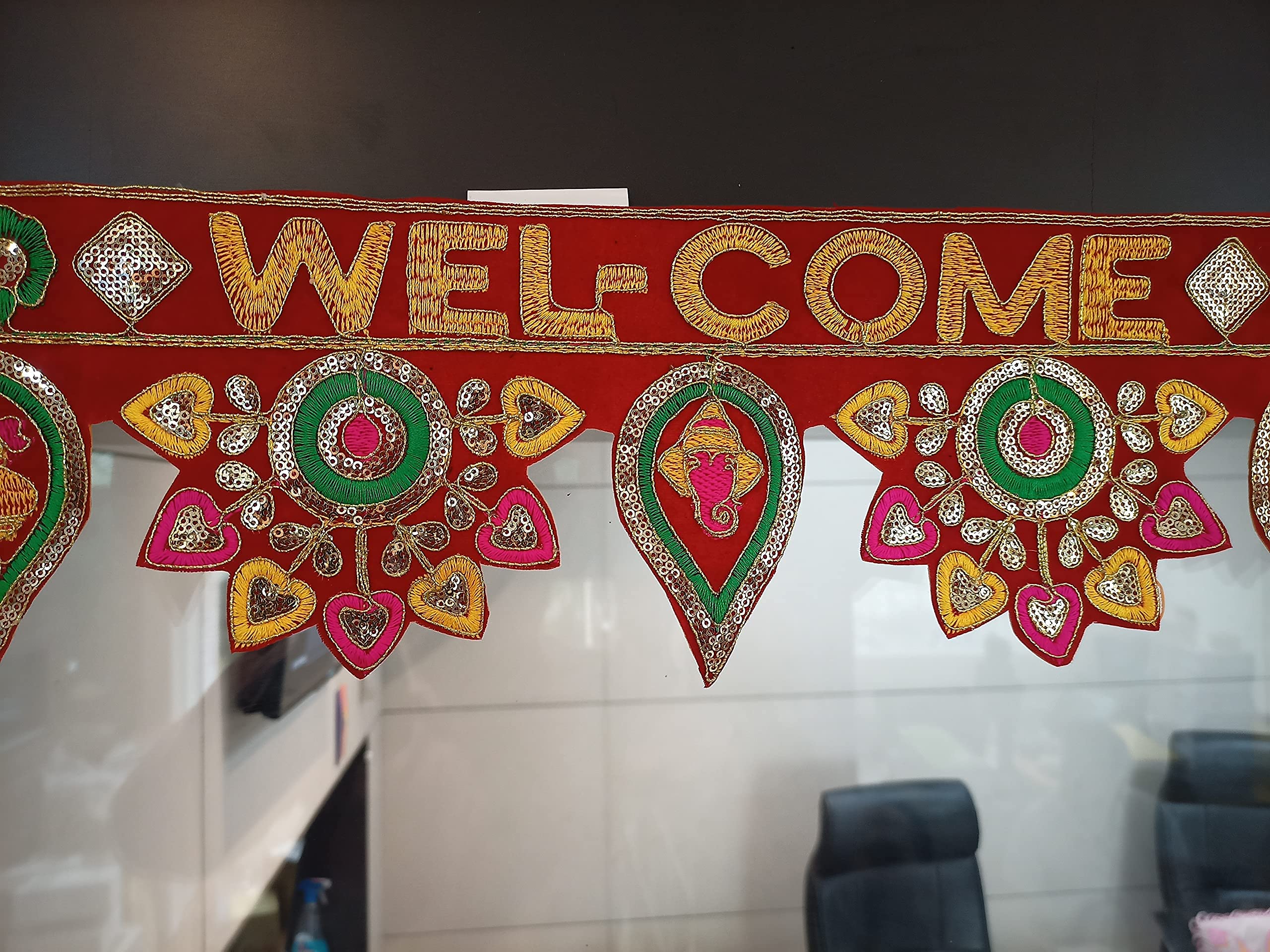 CraftVatika Welcome Toran bandarwal for Main Door Hanging Entrance Decoration Ganesha toranam Diwali Traditional puja Home Decor Velvet Handmade – view 5
