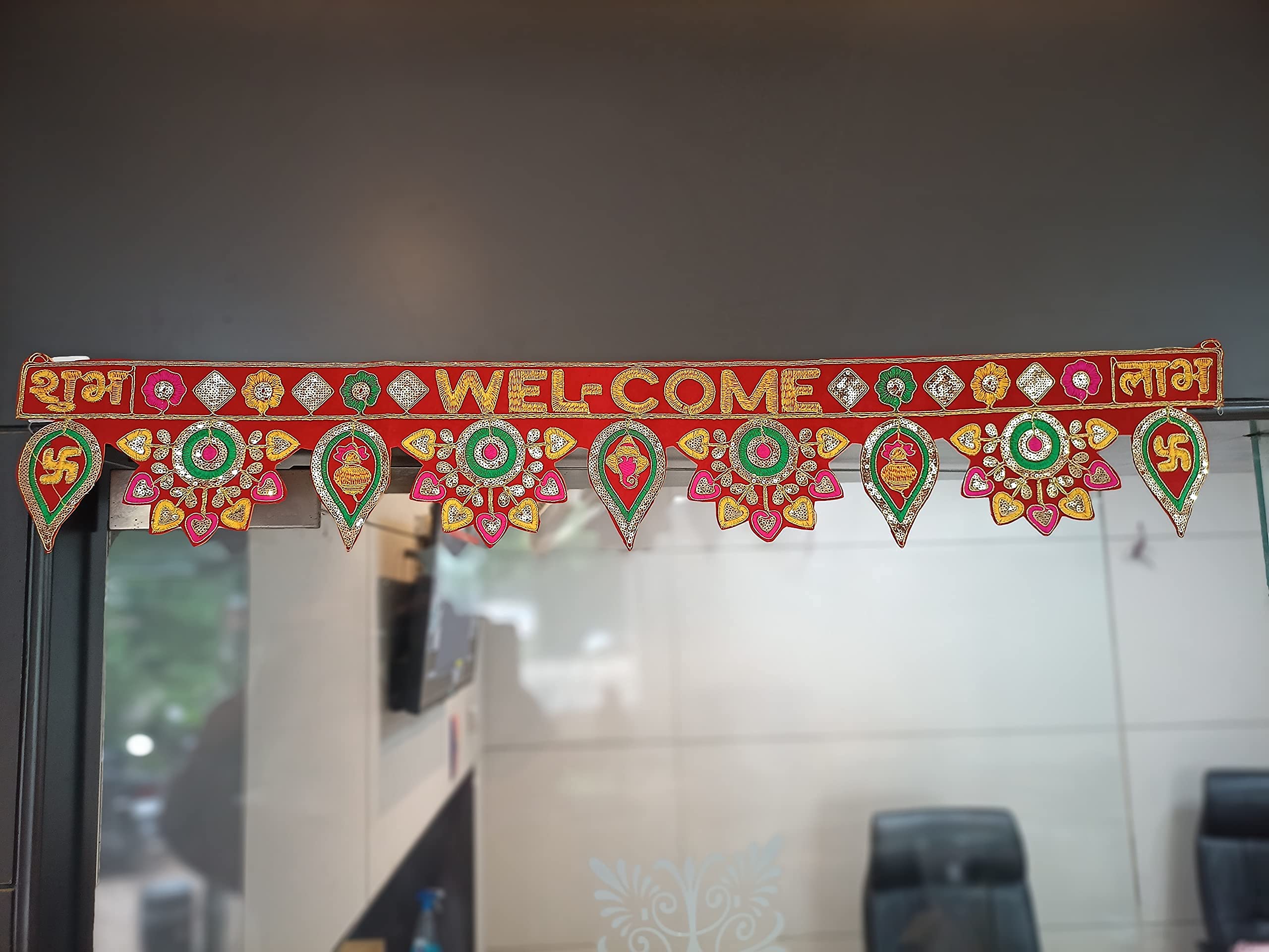 CraftVatika Welcome Toran bandarwal for Main Door Hanging Entrance Decoration Ganesha toranam Diwali Traditional puja Home Decor Velvet Handmade – view 8