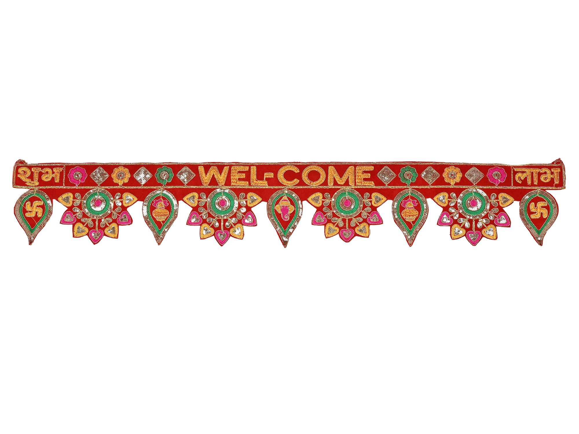 CraftVatika Welcome Toran bandarwal for Main Door Hanging Entrance Decoration Ganesha toranam Diwali Traditional puja Home Decor Velvet Handmade – view 9