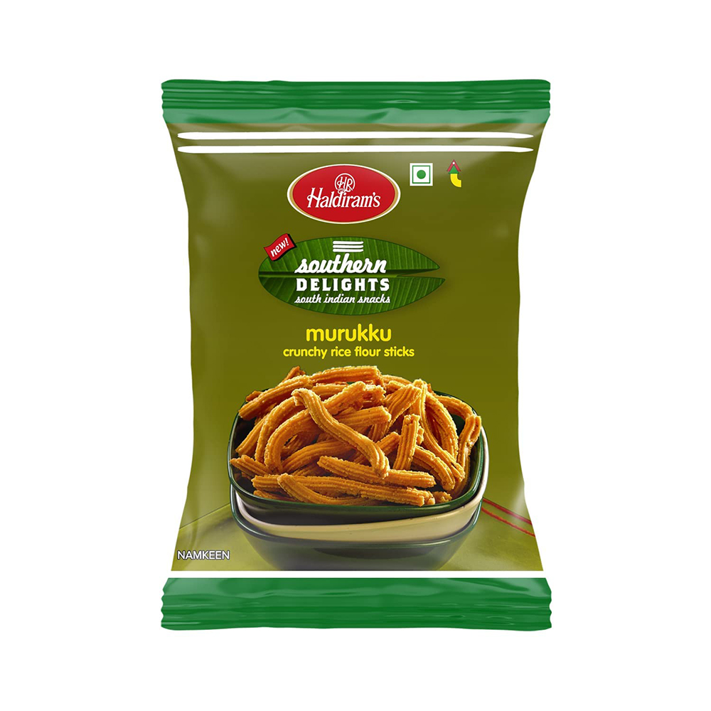 Front pack of Haldiram Murukku South Indian namkeen sticks 200 g