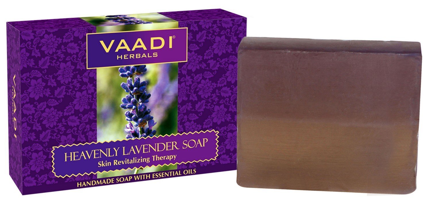 Boxed 75g Vaadi Herbals lavender soap bar with rosemary extract