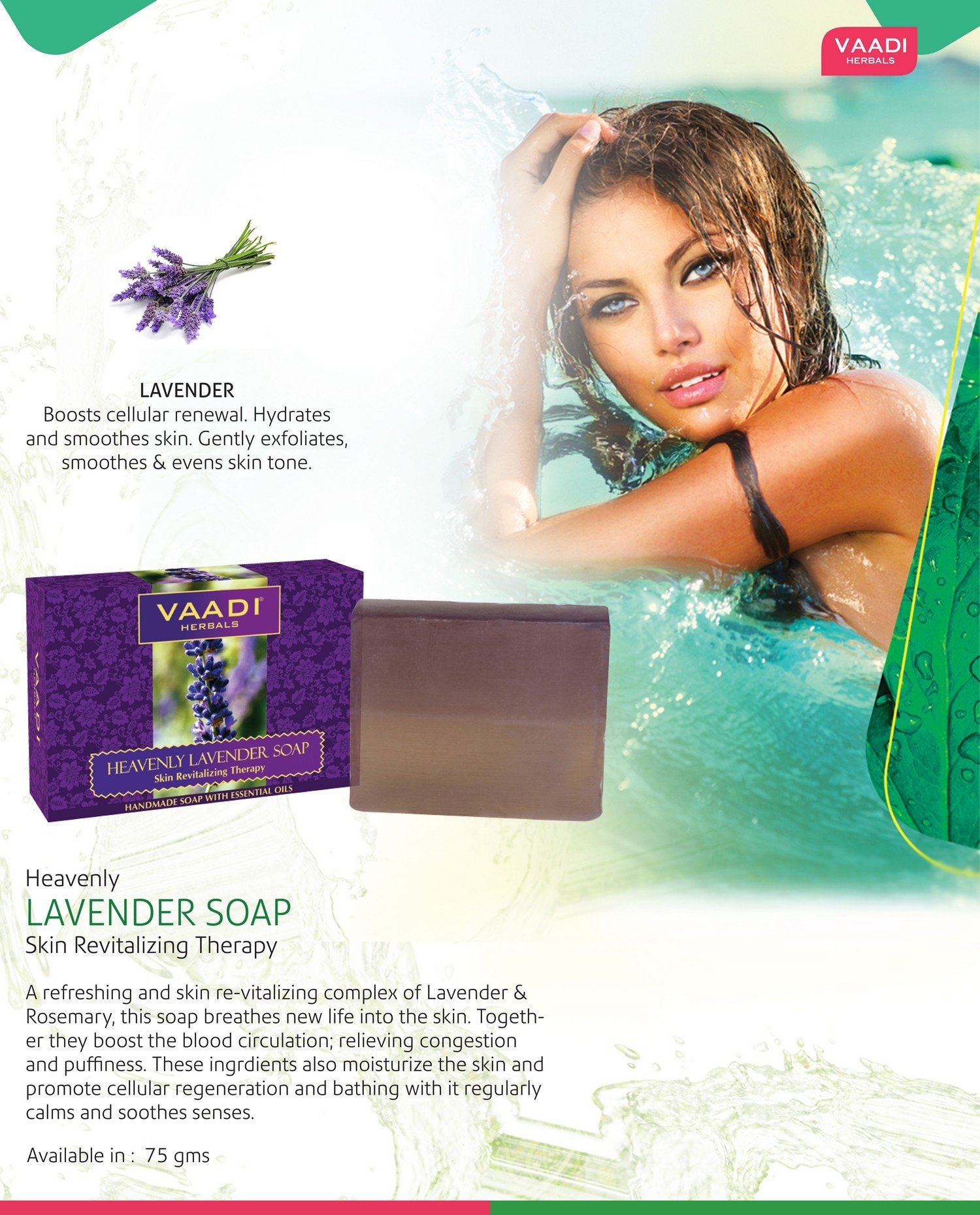 Vaadi Herbals Heavenly Lavender Soap with Rosemary Extract, 75g – view 3