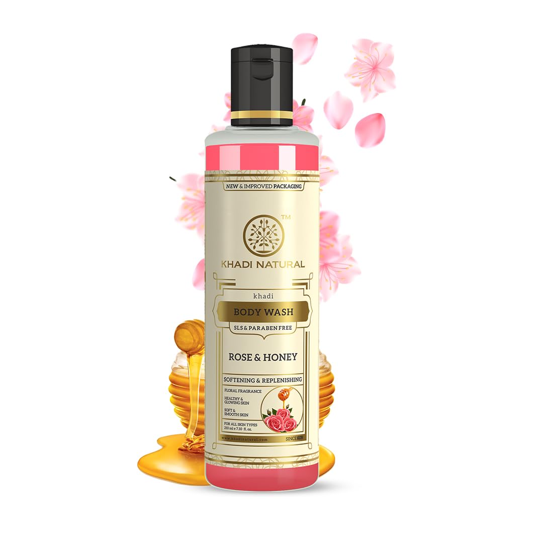 Khadi Natural Rose and Honey shower gel bottle front view