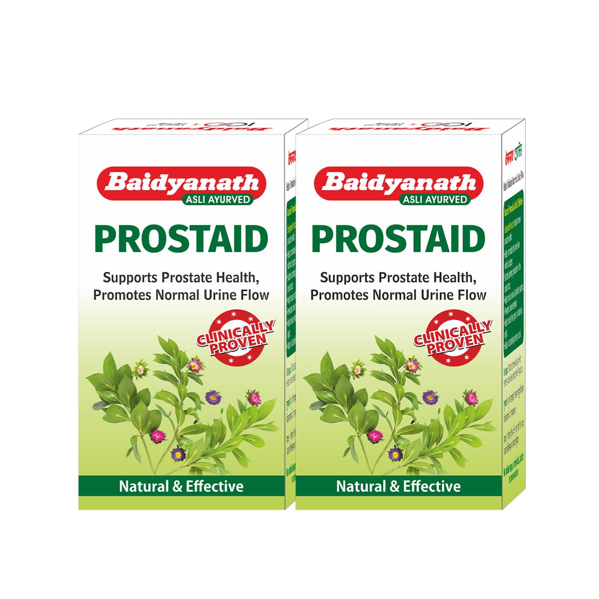 Front view of Baidyanath Prostaid tablet bottles pack of 2