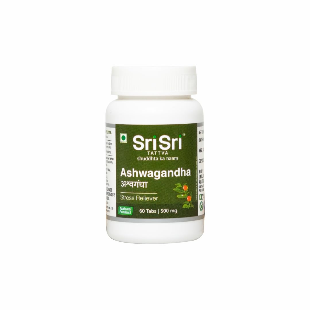 Bottle of Sri Sri Tattva Ashwagandha vegetarian tablets