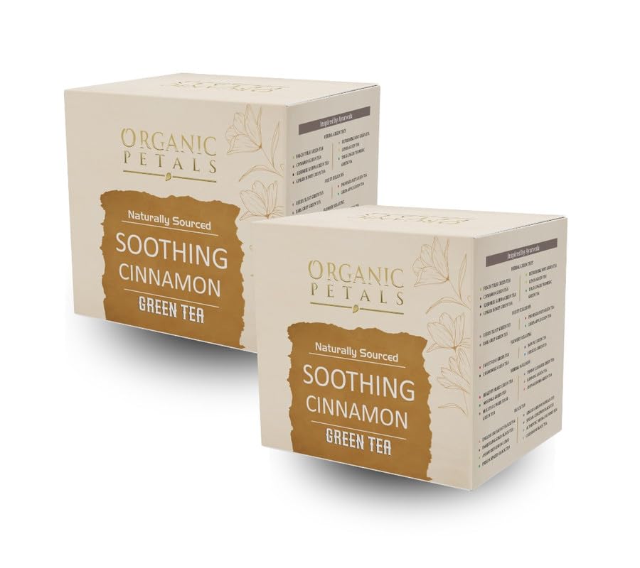 ORGANIC PETALS Detox Herbal Green Tea with Benifits of Cinnamon/Rich in Antioxidants/Hot Or Iced,cinnamon bark for Boosting Immunity and Balancing Body weight/15 Bags in Each Packet(Pack of 2),180gram
