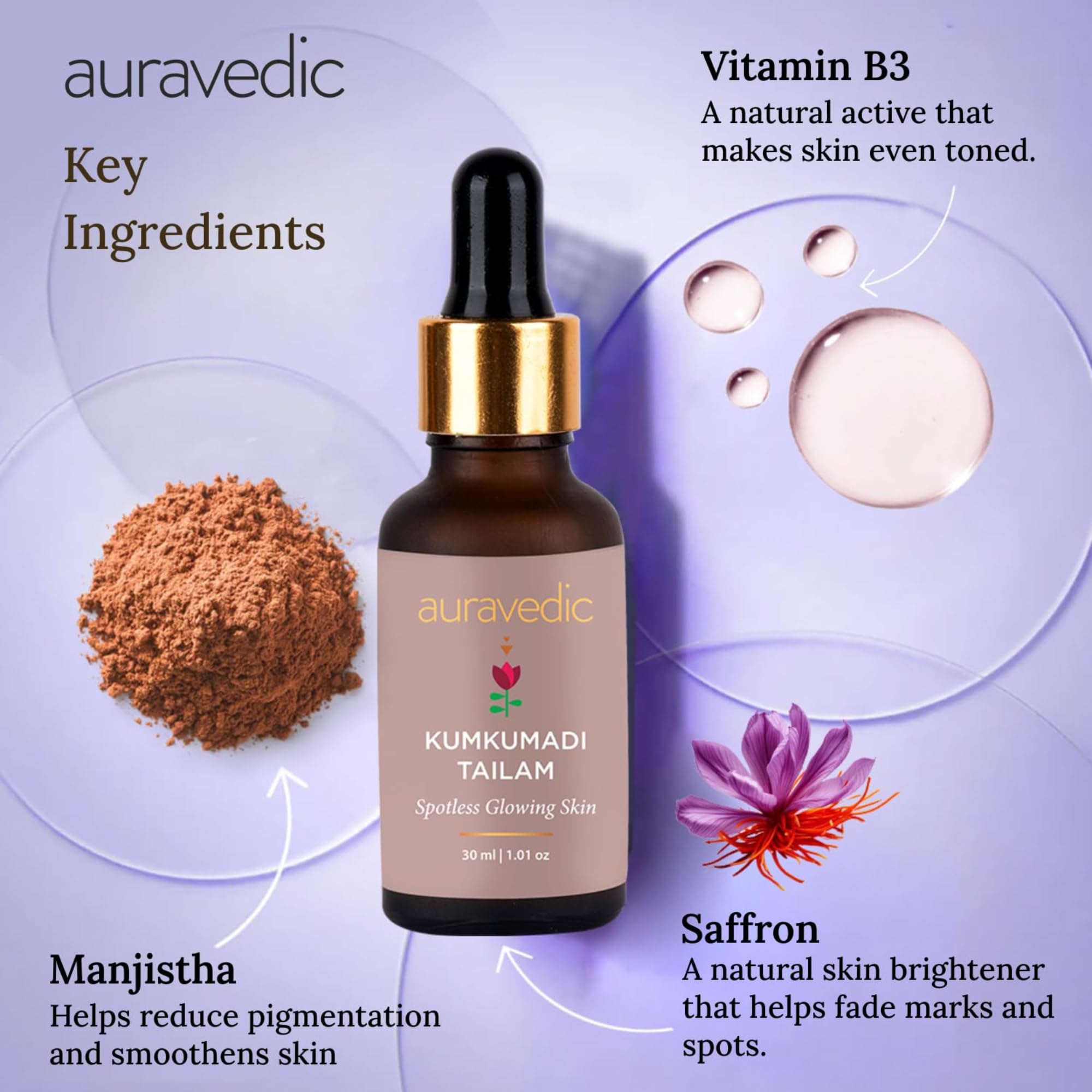 Auravedic Kumkumadi Tailam For Face For Glowing Skin 30 ml Pack of 2 Kumkumadi Oil Dark Spot Corrector Glow Serum For Women Men – view 6
