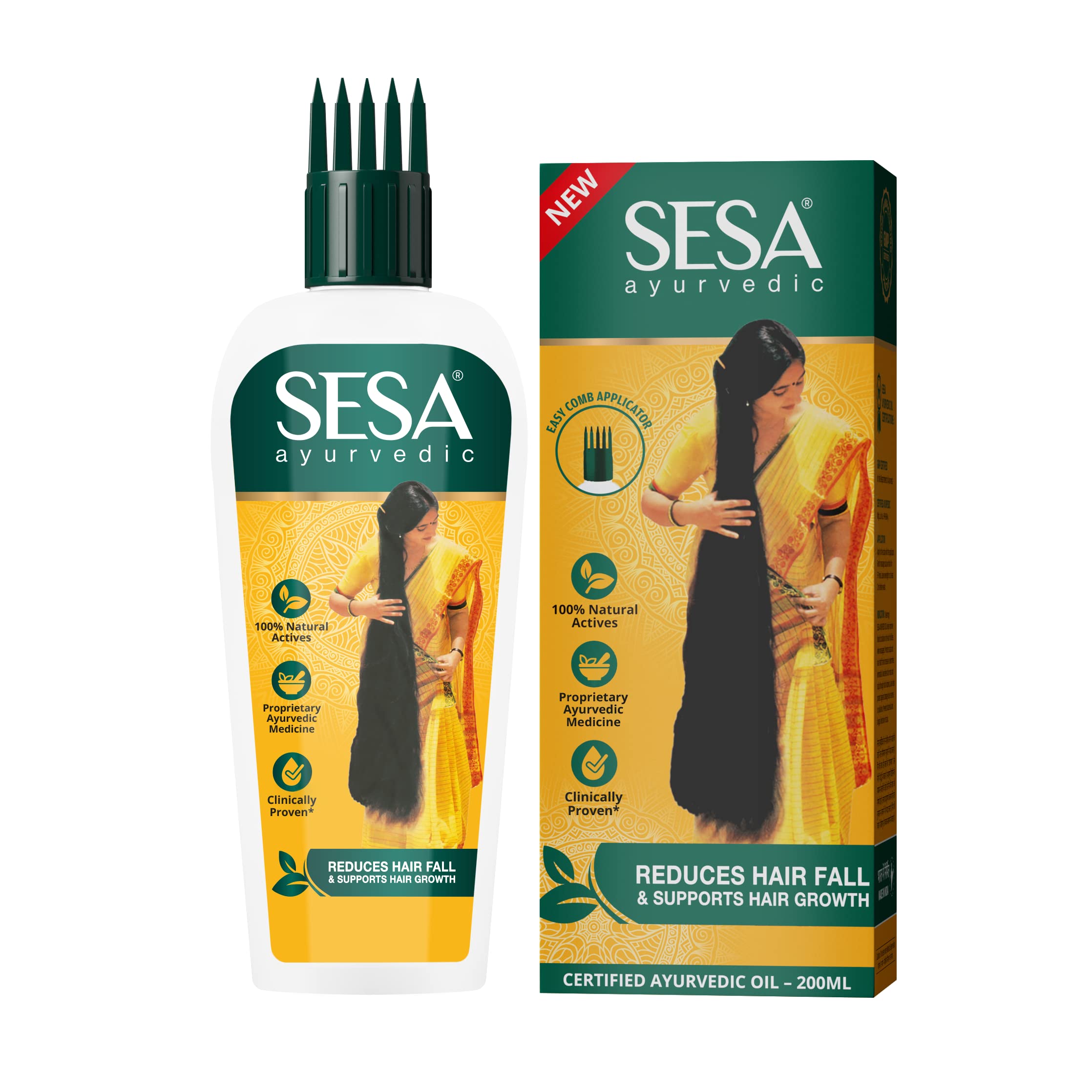 Front view of Sesa Ayurvedic Hair Oil bottle, 200 ml