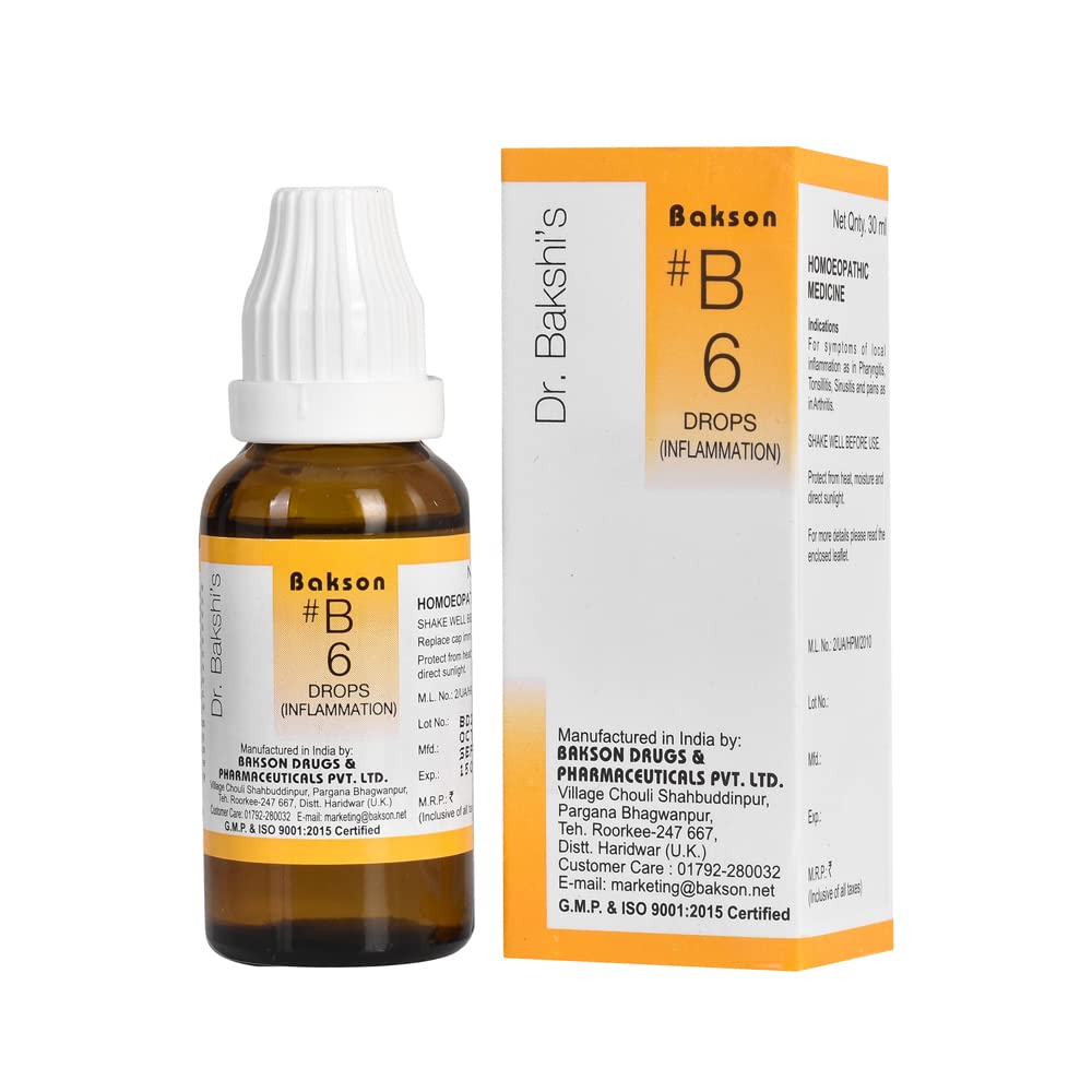 Bakson homeopathic B6 inflammation drops bottle and packaging front