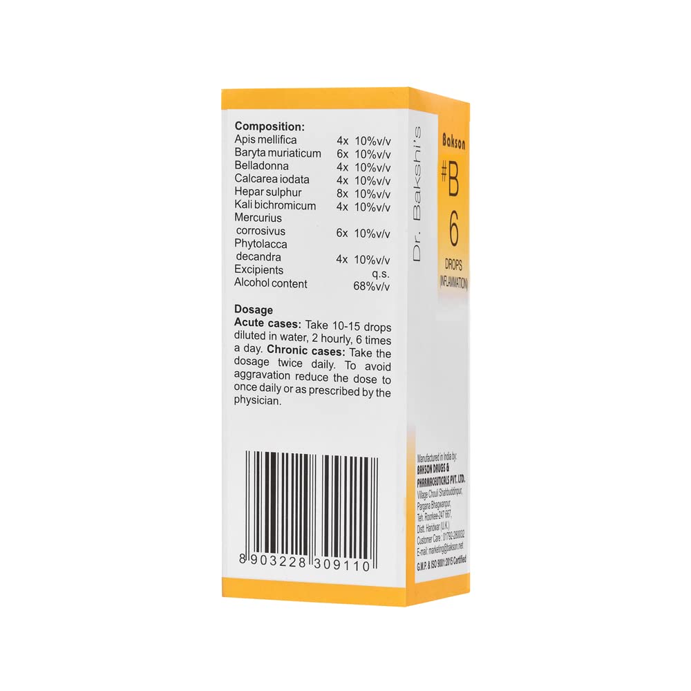 Dr. Bakshi's BAKSON'S HOMOEOPATHY # B 6 Inflammation Drops (30 ml) – view 3