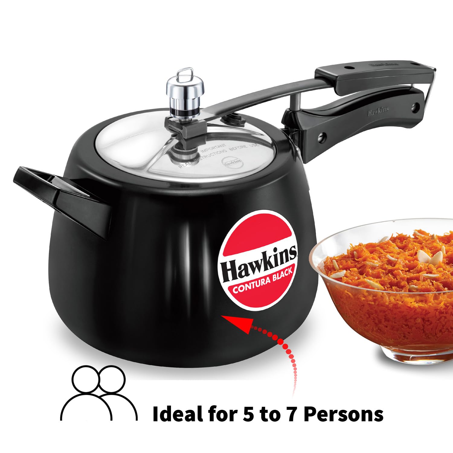 Hawkins 4 Litre Contura Black Pressure Cooker, Hard Anodised Inner Lid Cooker, Handi Cooker, Black (CB40) – view 2