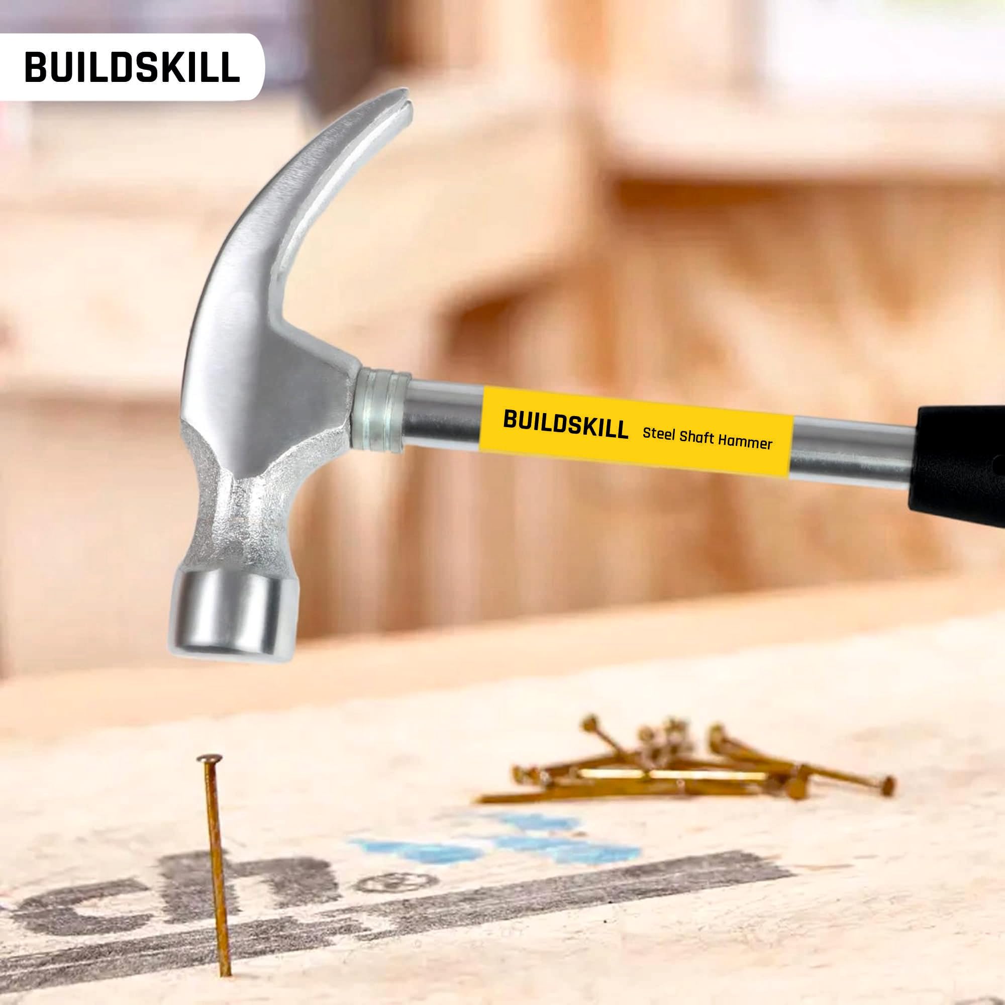 Buildskill Steel Shaft Hammer 8 Oz - Forged Steel Head for Superior Strength & Durability - Carpenter Tools for Wood Work, Home and Professional, 2 in 1 Combination Claw & Flat Head, 400gm (Pack of 1) – view 4