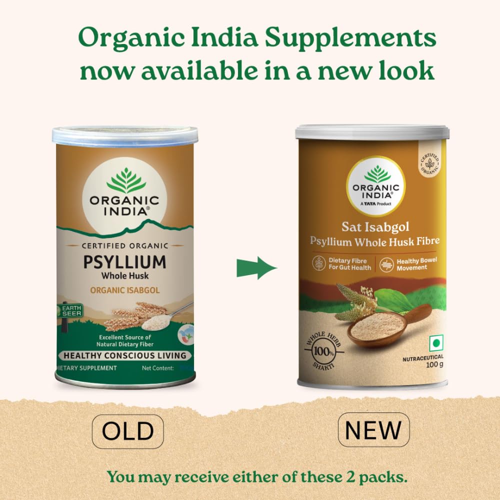 A TATA Product - Organic India Sat Isabgol Psyllium Whole Husk Powder - 100g, With Dietary Fiber, Supports Heart Health & Digestive System, Gluten Free, Non-GMO Project Verified, NPOP & USDA Certified – view 2