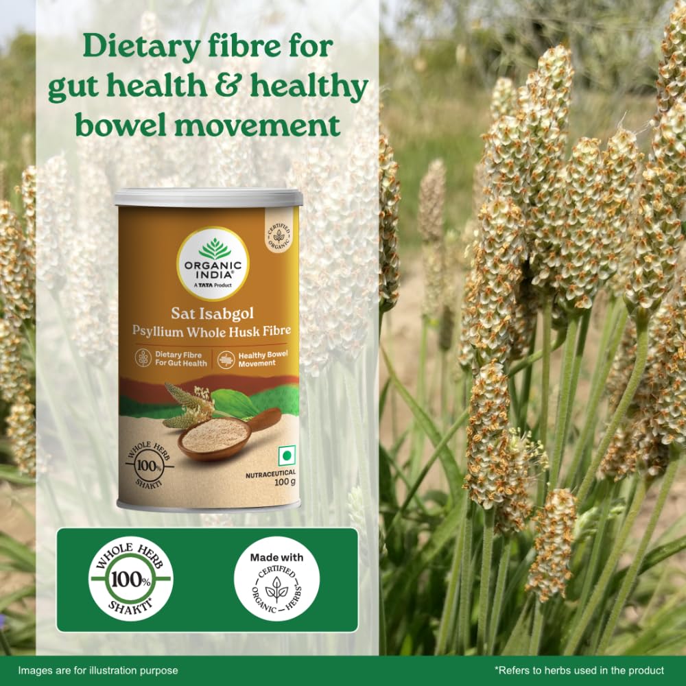 A TATA Product - Organic India Sat Isabgol Psyllium Whole Husk Powder - 100g, With Dietary Fiber, Supports Heart Health & Digestive System, Gluten Free, Non-GMO Project Verified, NPOP & USDA Certified – view 3