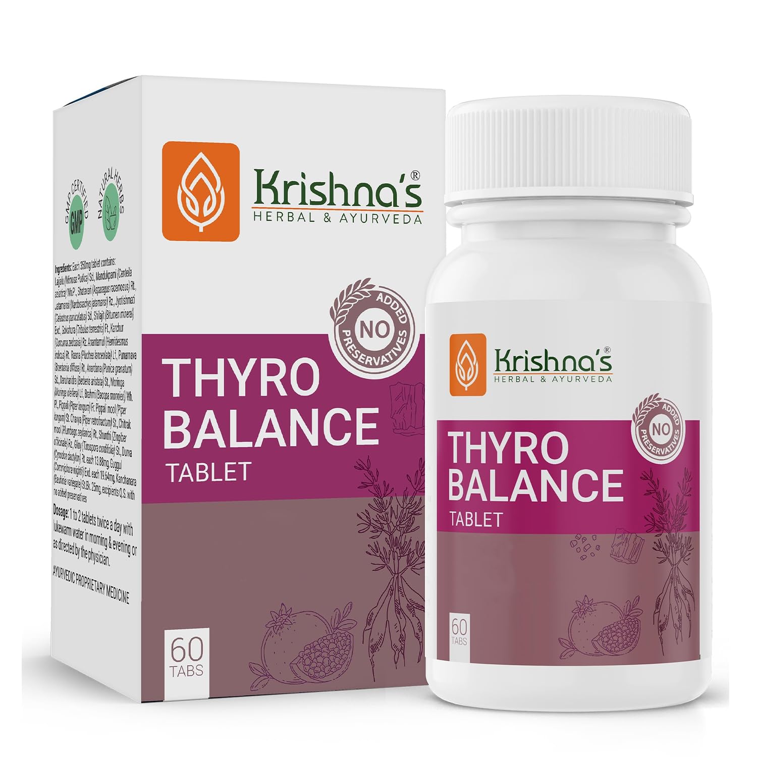 Front view of Krishna's Thyro Balance herbal tablet box