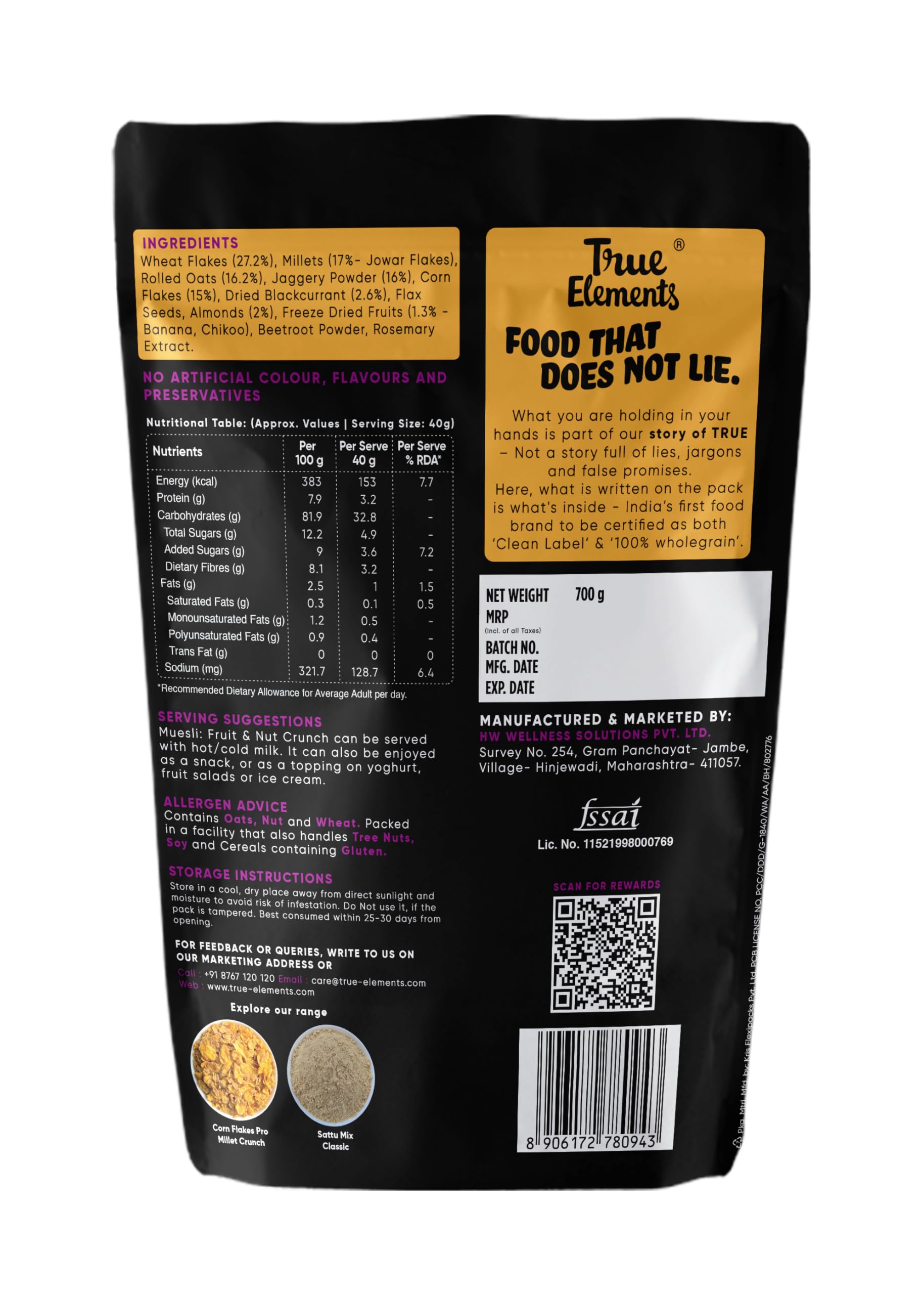 True Elements Fruit & Nut Crunch Muesli 700g – view 2