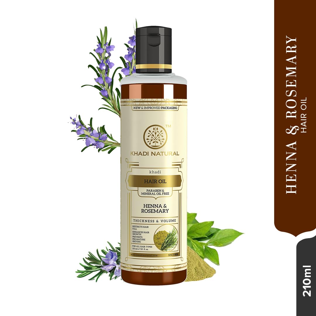 Khadi Natural Rosemary & Henna Hair Oil, Natural Oil For Thick & Voluminous Hair Oil For Controlling Hair Fall & Premature Greying, Paraben & Mineral Oil Free, Suitable For All Hair Types, 210ml – view 6