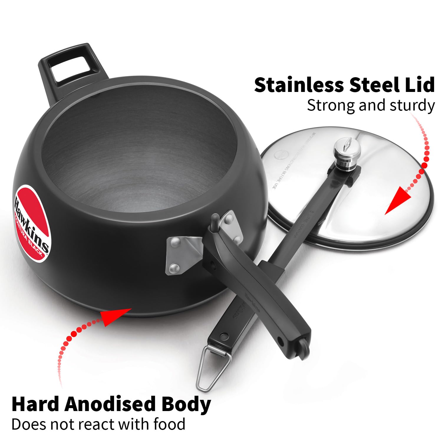 Hawkins 6.5 Litre Contura Black Pressure Cooker, Hard Anodised Inner Lid Cooker, Handi Cooker, Black (CB65) – view 3