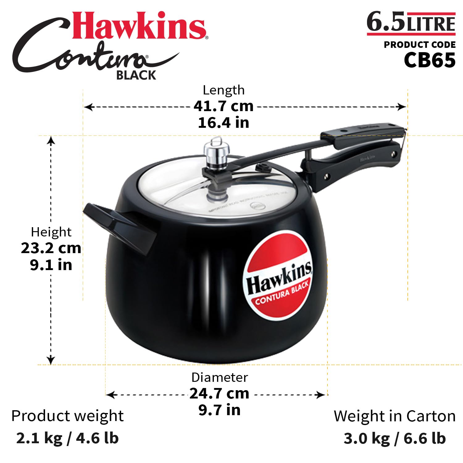 Hawkins 6.5 Litre Contura Black Pressure Cooker, Hard Anodised Inner Lid Cooker, Handi Cooker, Black (CB65) – view 9