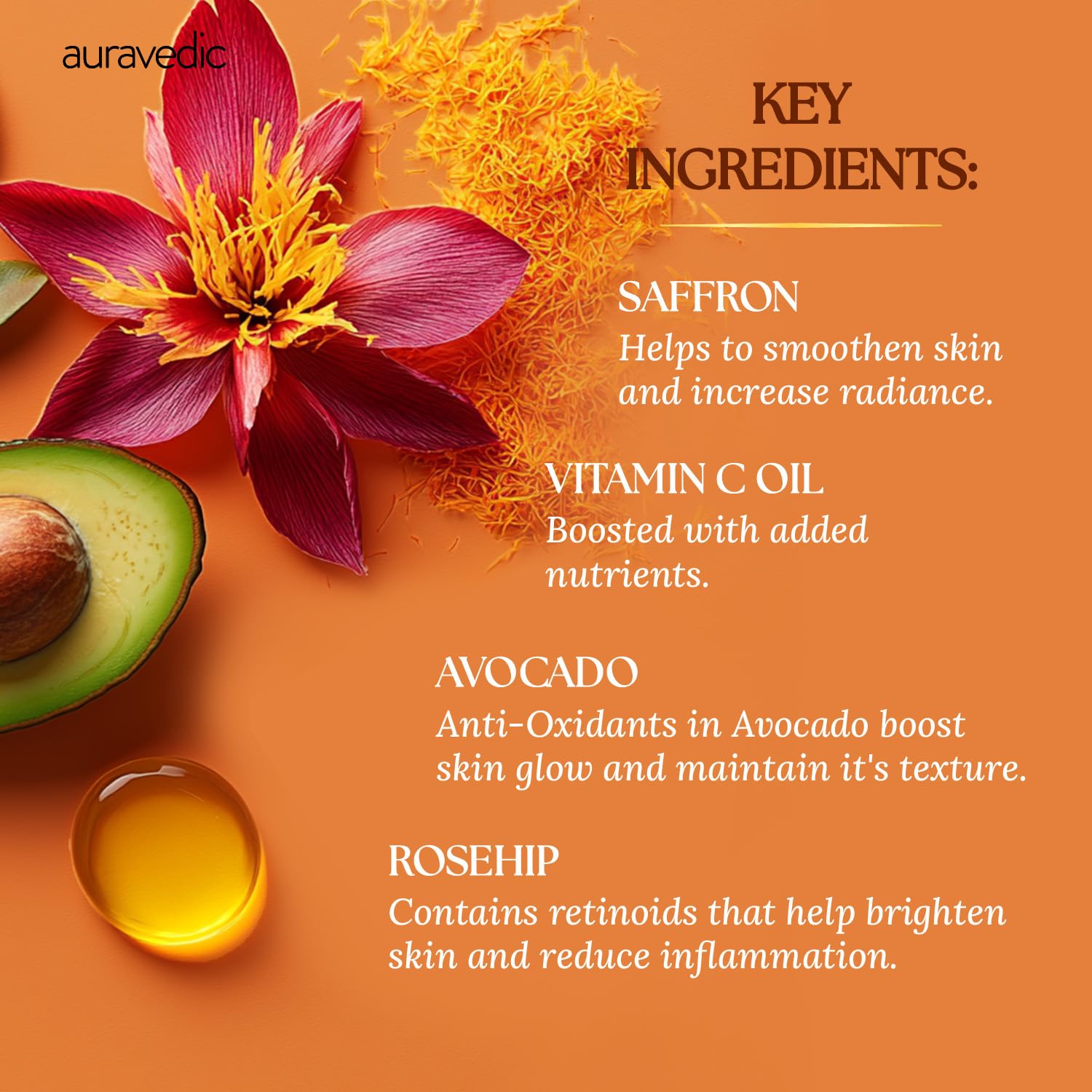 Auravedic Kumkumadi Tailam & Vitamin C Face Oil, Pack of 2 (100ml Each), Glow-Boosting Face & Body Oil With Rosehip For Bright, Radiant Skin, After Bath Daily Use – view 4
