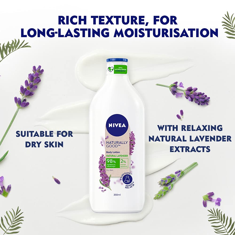 Nivea Naturally Good, Natural Lavender Body Lotion, For Dry Skin, No Parabens, 98% Natural Origin Ingredients, 350 ml – view 3
