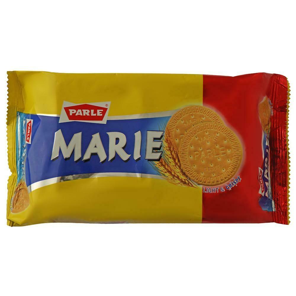 Two 250 g pouches of Parle Marie biscuits