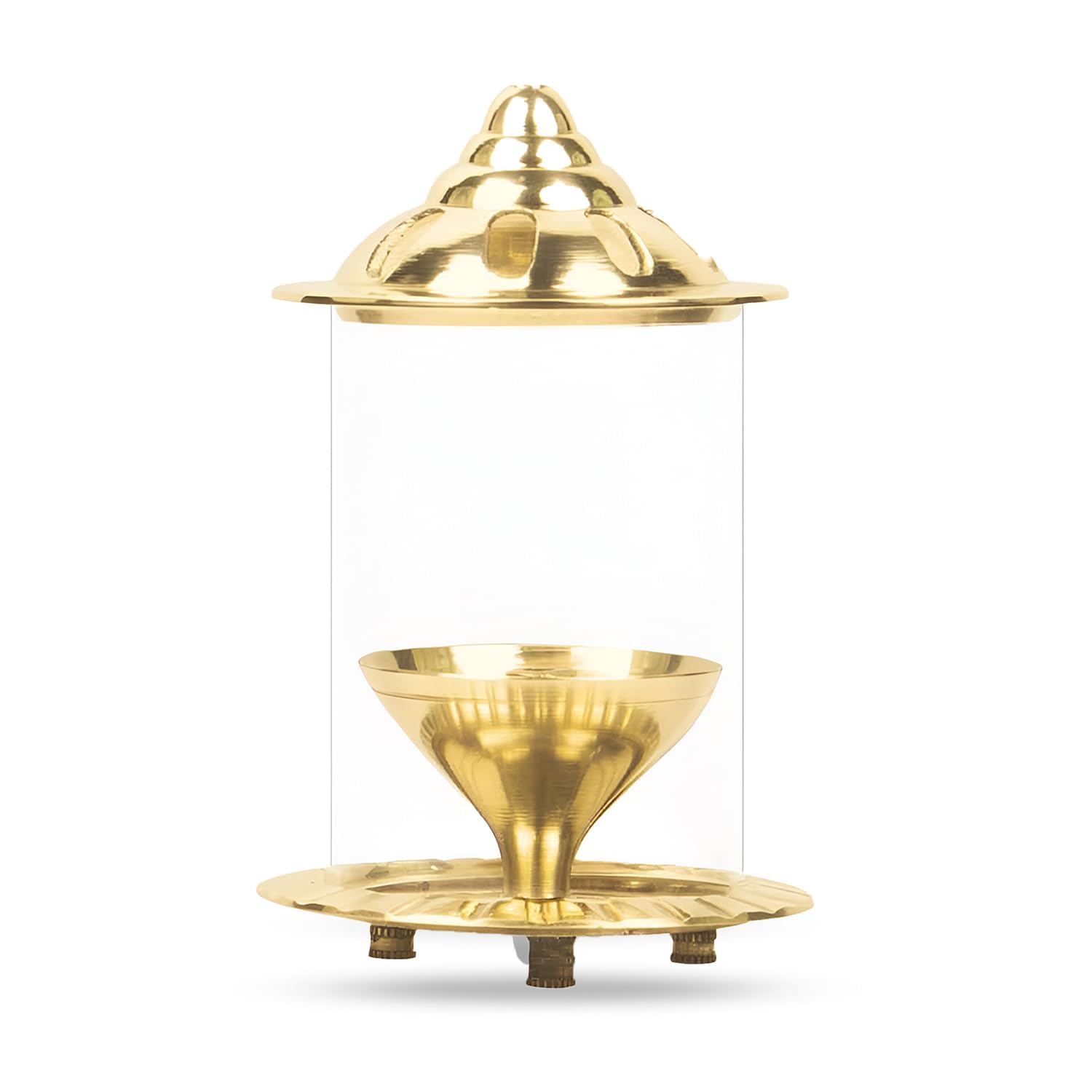 Klassic Navjyoti 4 Inch Akhand Diya with Borosilicate Shade for Mandir, Decorative Brass & Oil Lamp Lantern Diya with Glass Cover for Prayers, Cylindrical Borosilicate Brass Diya (Pack of 1) – view 3
