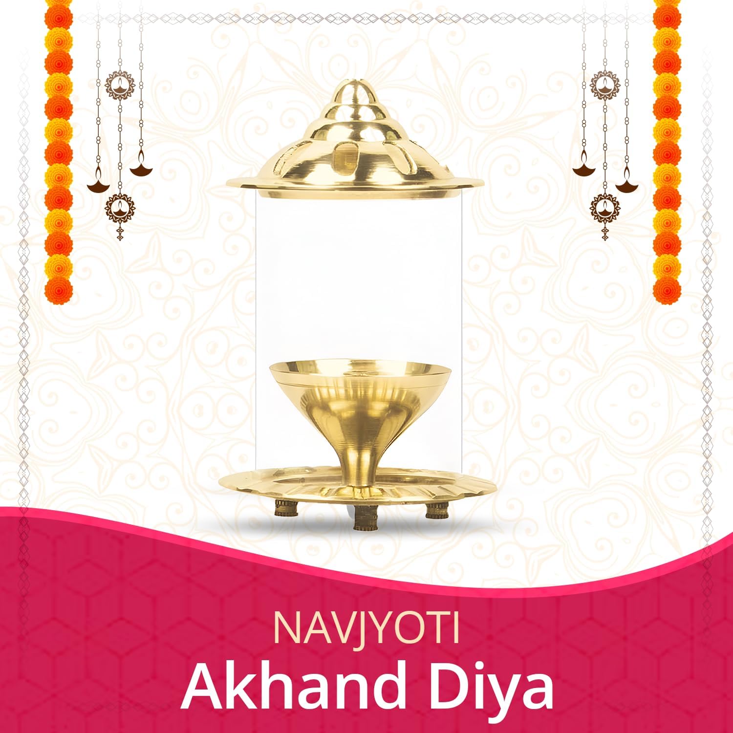 Klassic Navjyoti 4 Inch Akhand Diya with Borosilicate Shade for Mandir, Decorative Brass & Oil Lamp Lantern Diya with Glass Cover for Prayers, Cylindrical Borosilicate Brass Diya (Pack of 1) – view 5