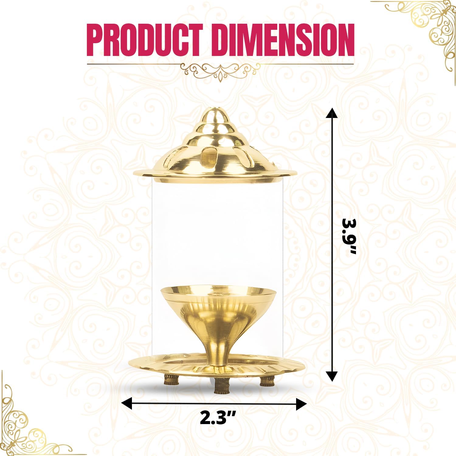 Klassic Navjyoti 4 Inch Akhand Diya with Borosilicate Shade for Mandir, Decorative Brass & Oil Lamp Lantern Diya with Glass Cover for Prayers, Cylindrical Borosilicate Brass Diya (Pack of 1) – view 6