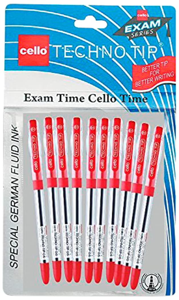 Pack of 10 Cello Technotip red stick ballpoint pens