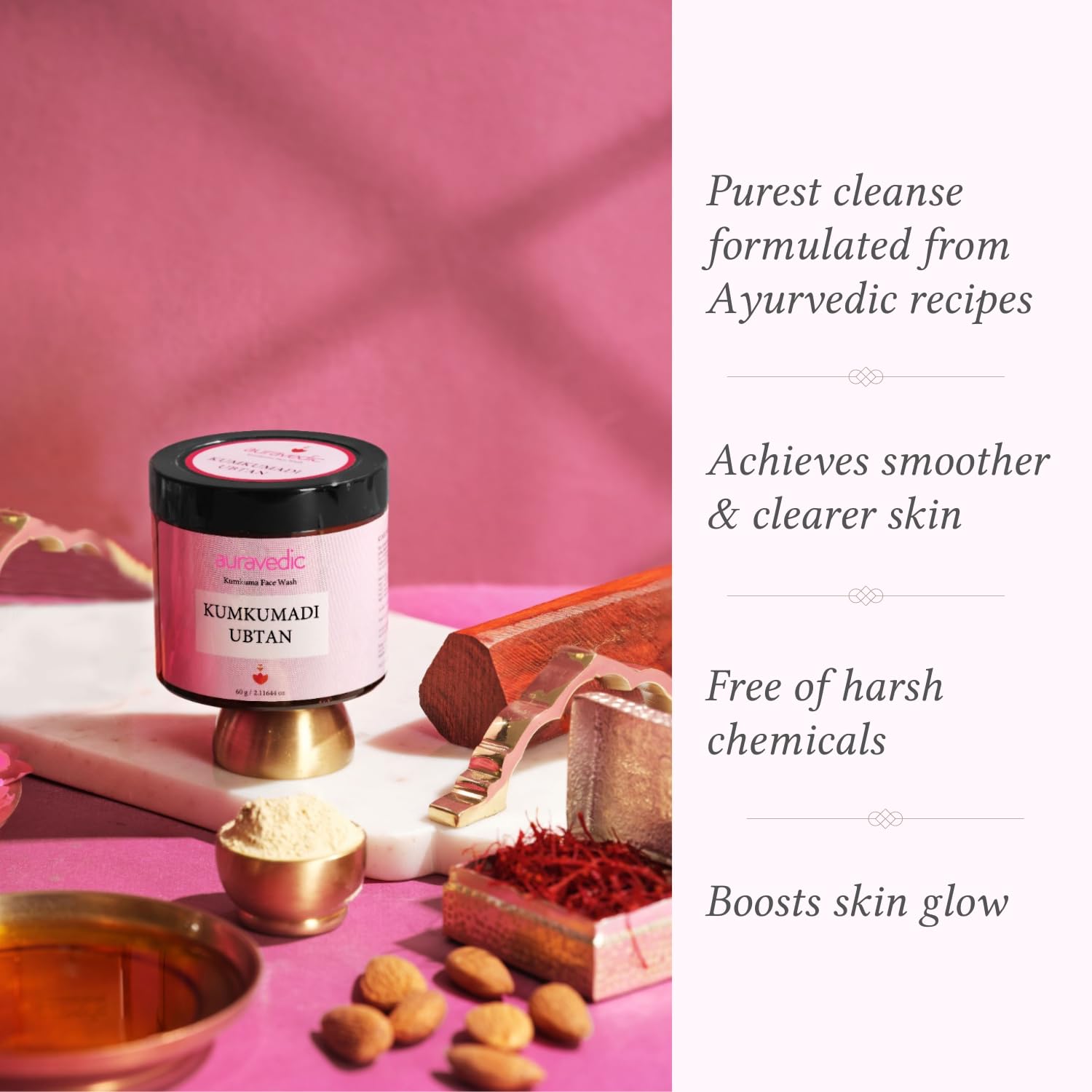 Auravedic Kumkumadi Tailam Ubtan Face Wash For Glowing Skin Kumkumadi Oil Ubtan Powder Face Cleanser For Skin Brightening All Natural Dried Herbs Flowers Paraben Free 60gm – view 5