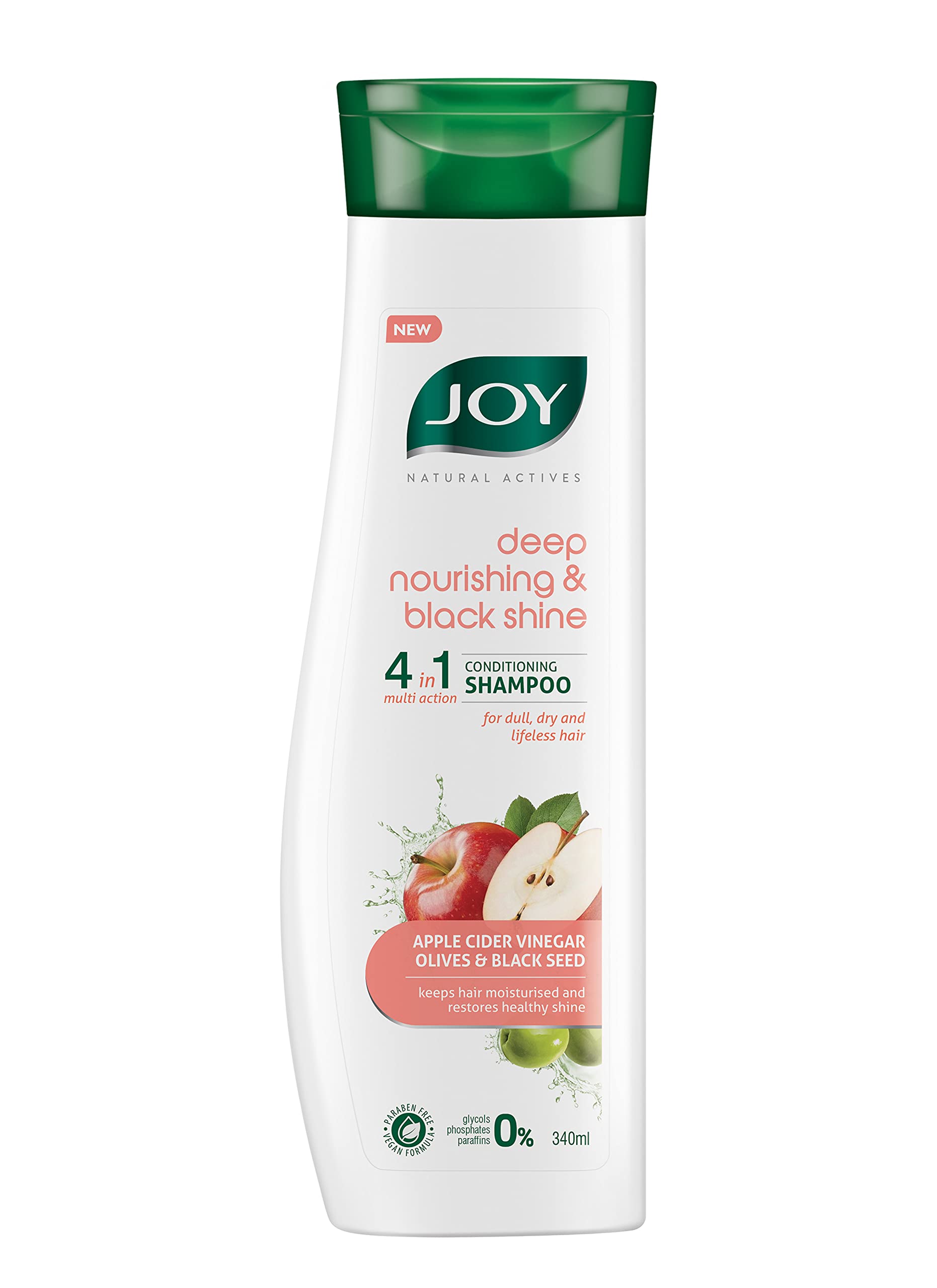 Joy black shine conditioning shampoo bottle with green apple scent