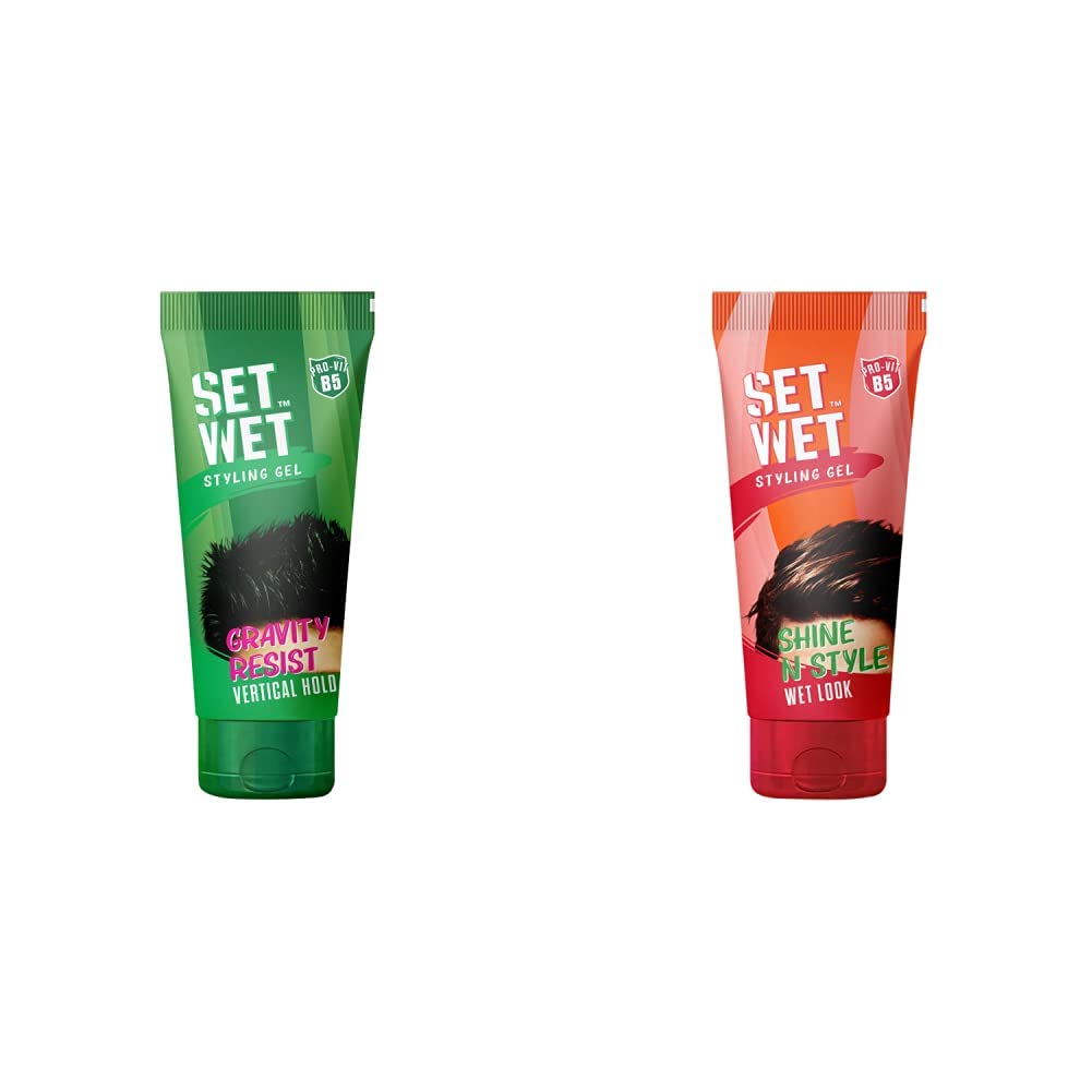 Set Wet hair gel combo showing Vertical Hold and Wet Look tubes