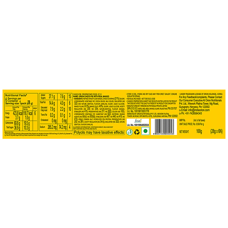 Orion Choco Pie With Real Mango - 100% Veg, Centre Filled 168 g – view 4
