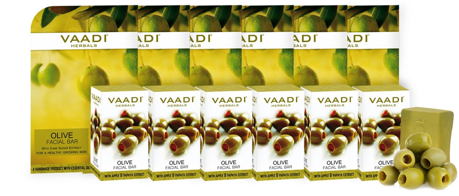 Vaadi Herbals Super Value Pack of Olive Facial Bars with Cane Sugar Extract, 25gm x 6 – view 2