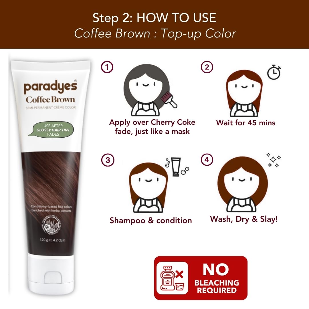 Paradyes No Bleach Cherry Coffee Combo, Ammonia-Free Formula for Natural Black Hair, Coffee Brown Semi-Permanent Top-up Hair Color, Enriched with Herbal Extracts – view 4