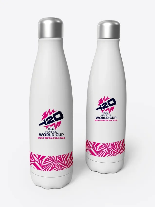 ICC Men's T20 WC-24 White and Pink Printed Stainless Steel Bottle