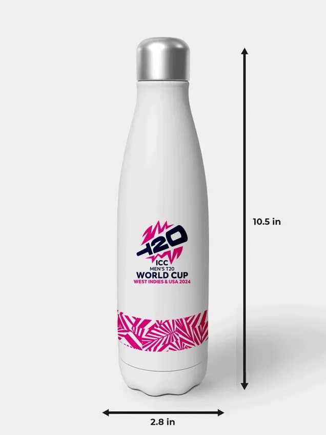 ICC Men's T20 WC-24 White and Pink Printed Stainless Steel Bottle – view 6