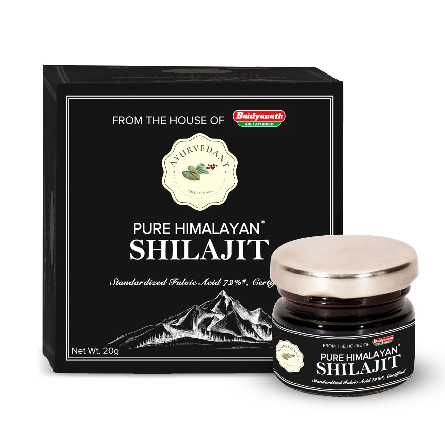 Front view of Ayurvedant Himalayan Shilajit Resin 20g jar