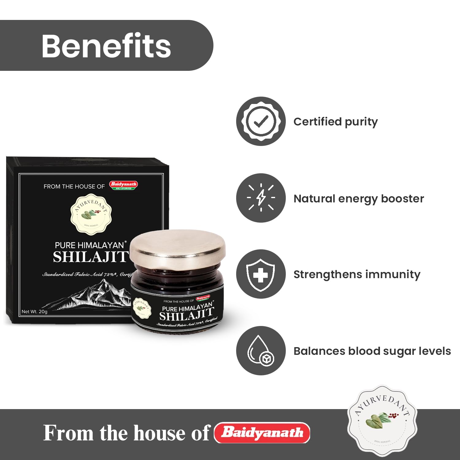 Baidyanath Ayurvedant Pure Himalayan Shilajit Resin, 20g - Standardized and Certified for Purity – view 4