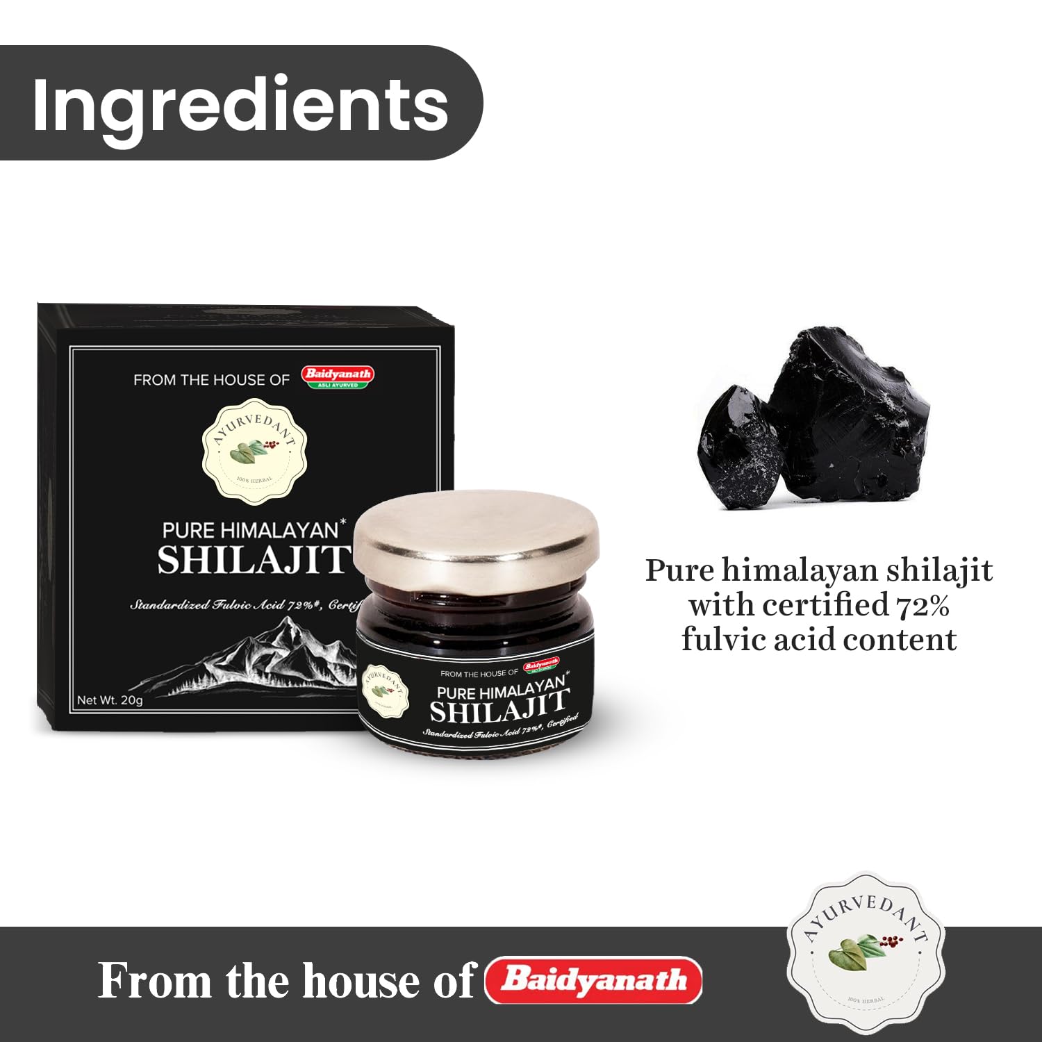 Baidyanath Ayurvedant Pure Himalayan Shilajit Resin, 20g - Standardized and Certified for Purity – view 6