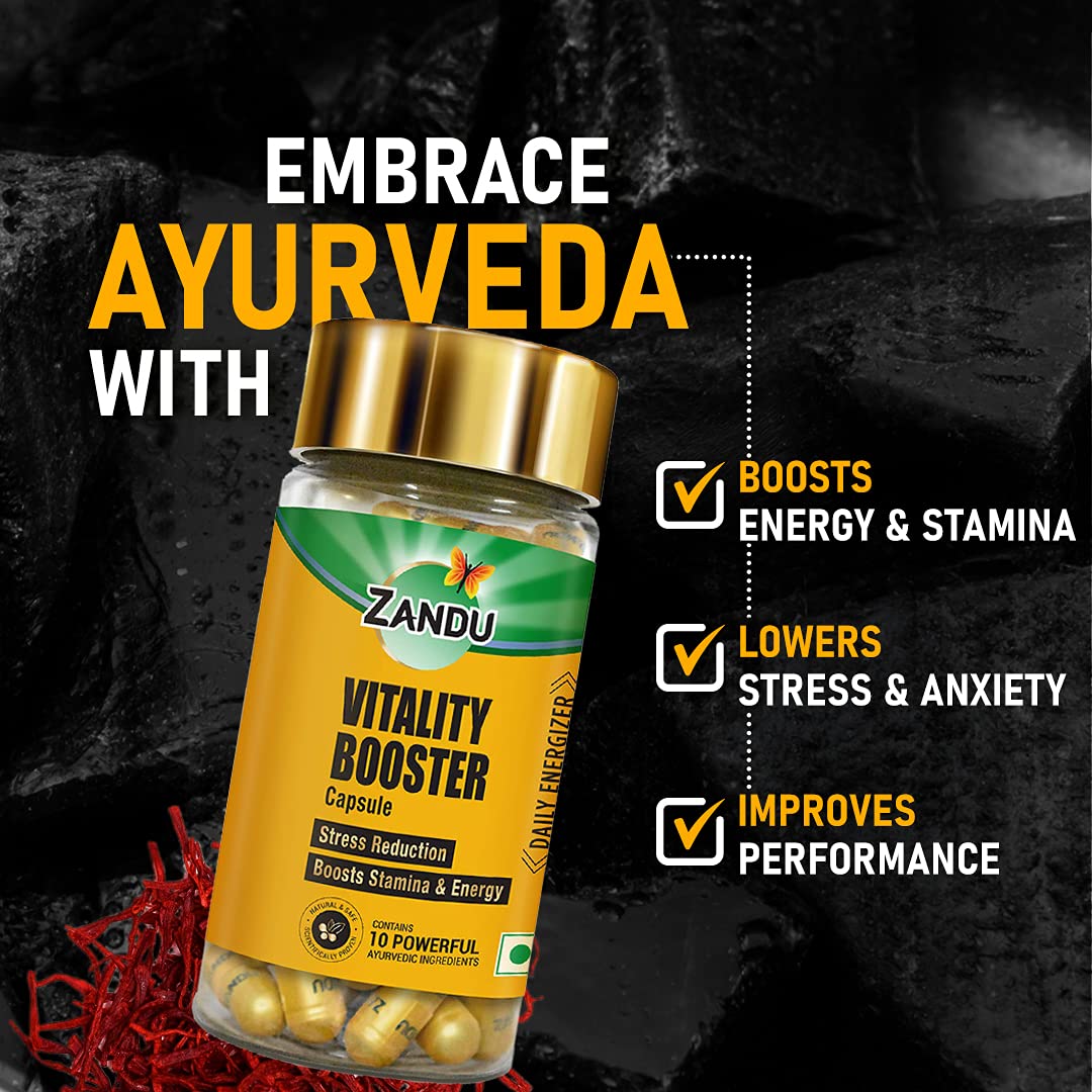 Zandu Vitality Booster Capsule, With Goodness of Ashwagandha, Safed Musli, Gokshur, Shuddha Shjilajit, Helps to Boost Energy and Strength - Pack of 60 Veg Capsules – view 3