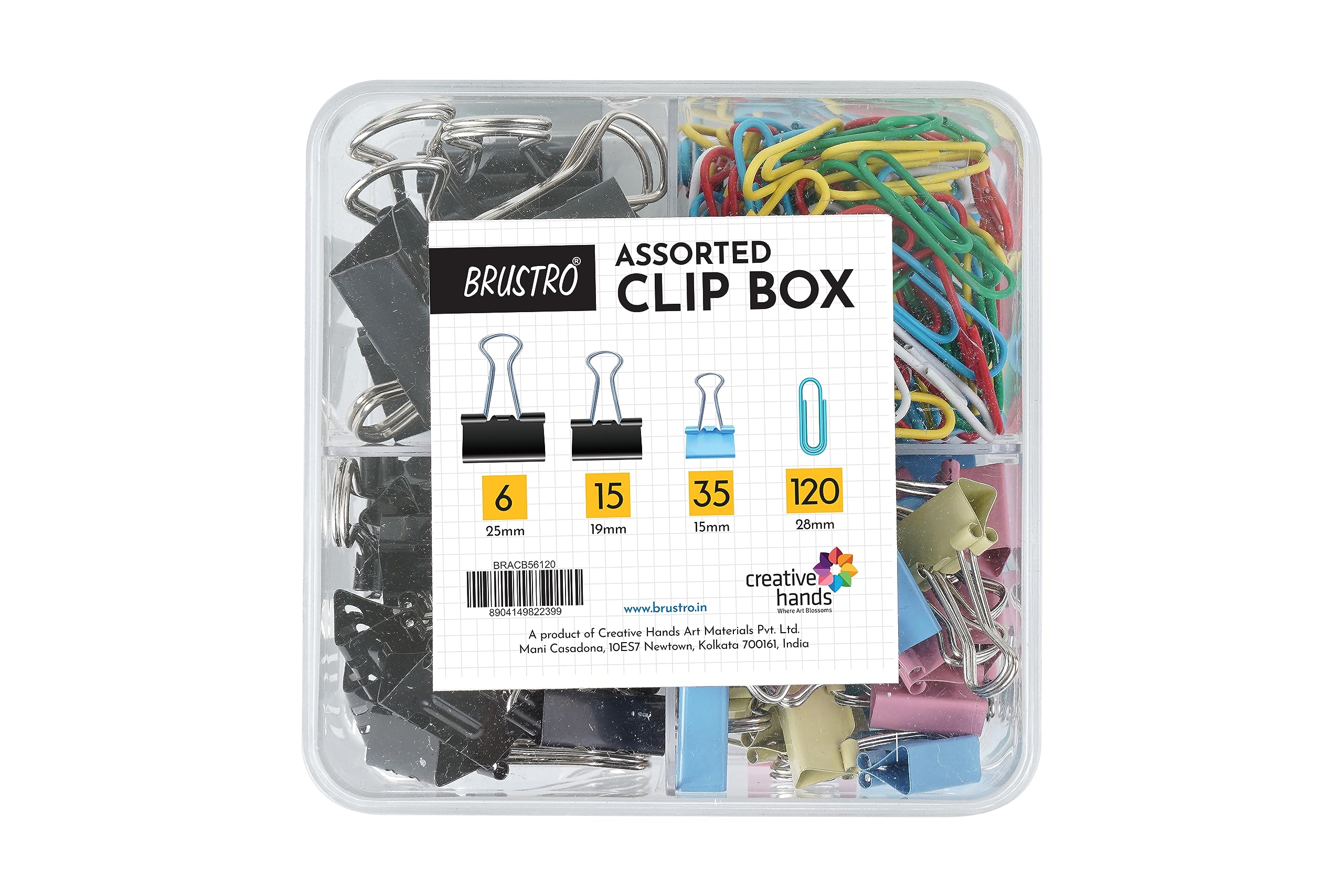 BRUSTRO assorted clip box with paper clips and binder clips