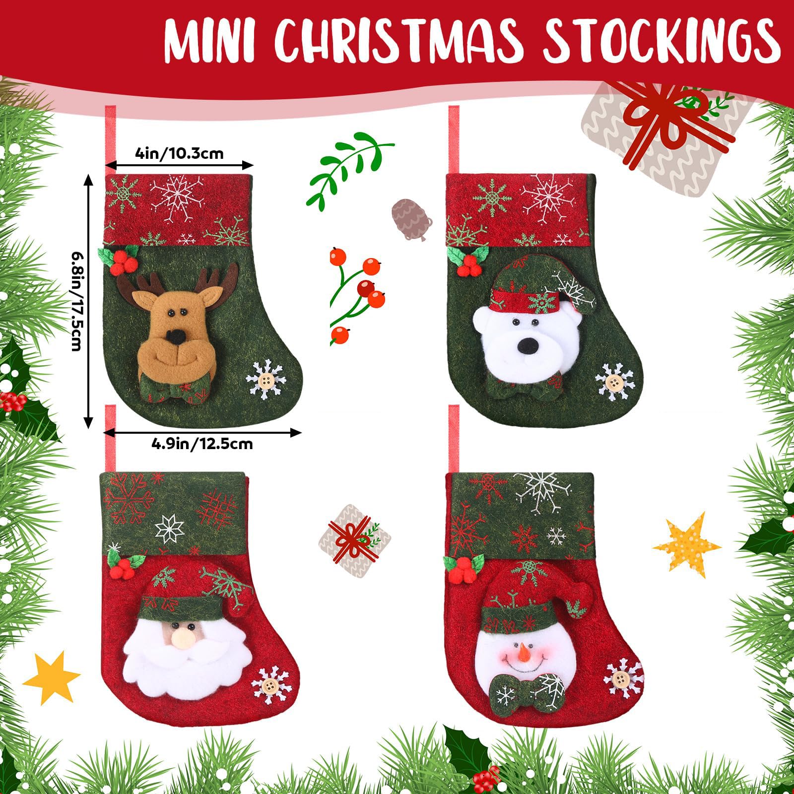 4Pcs Christmas Socks, Christmas Decorations, Christmas Home Decor Items 4-Pack Mini Stockings Snowman Santa Reindeer Polar Bear 6.3 – view 7