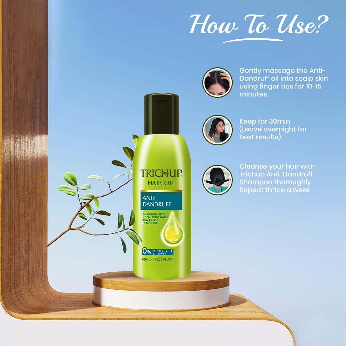 Trichup Anti-Dandruff Hair Oil - Enriched with Neem, Lemon, Rosemary & Tea Tree Oil - Help to Prevent Flakes and Dry Scalp (100ml) (Pack of 2) – view 5