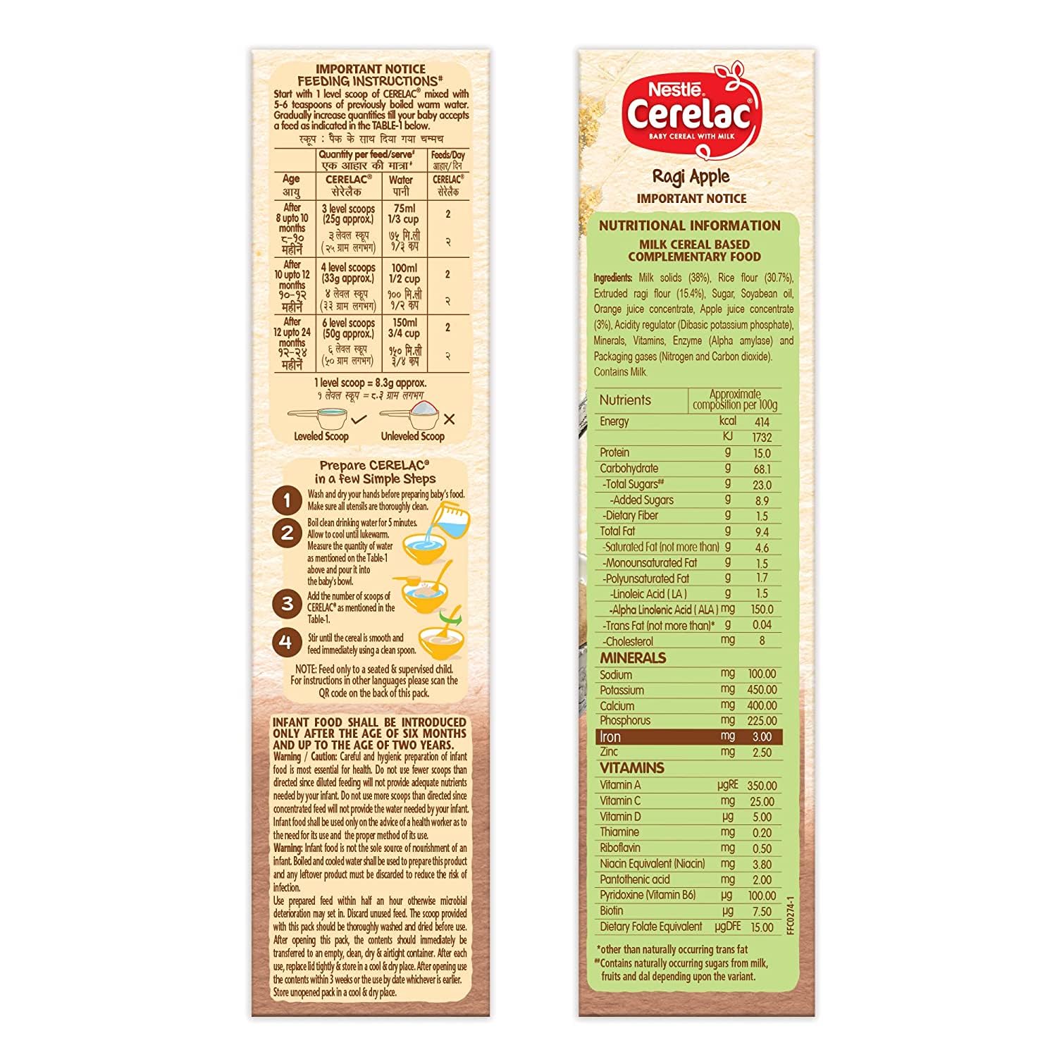 Nestle Cerelac Baby Cereal with Milk , Ragi Apple , From 8 to 24 Months ,Stage 2, Source of Iron & Protein , 300g – view 6