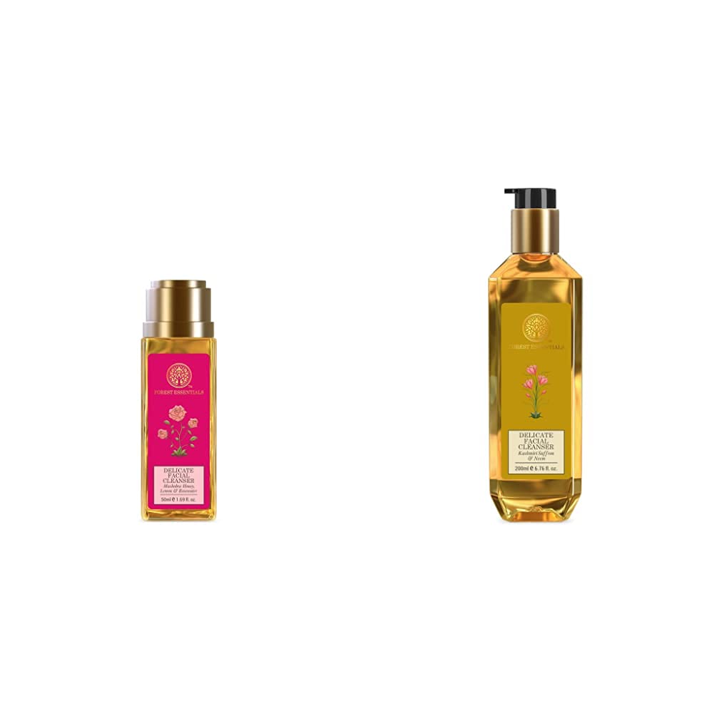Forest Essentials Travel Size Facial Cleanser Rosewater, Honey Lemon, 50ml & Forest Essentials Kashmiri Saffron and Neem Delicate Facial Cleanser, 200ml – view 1