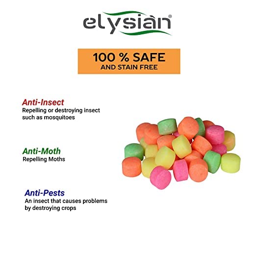 Elysian Moth Balls Repellent Anti-Bug Camphor Wardrobes Drawers Closet Naphthalene Balls Keeper for Clothes Fragrance Mothballs, Mildew, Cabinets Office Multicolor Color Moth Balls 250 Gram – view 4