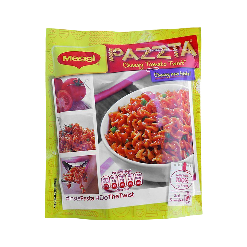 Front pack of Maggi Pazzta Cheesy Tomato Twist 64g
